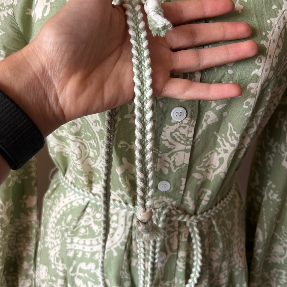 Zara Green Pleated Long Sleeve Sundress - Picture 6 of 14